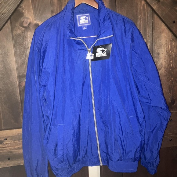 VINTAGE‎ 90S STARTER WINDBREAKER JACKET UNISEX SIZE Large BNWT BLUE - Picture 2 of 8